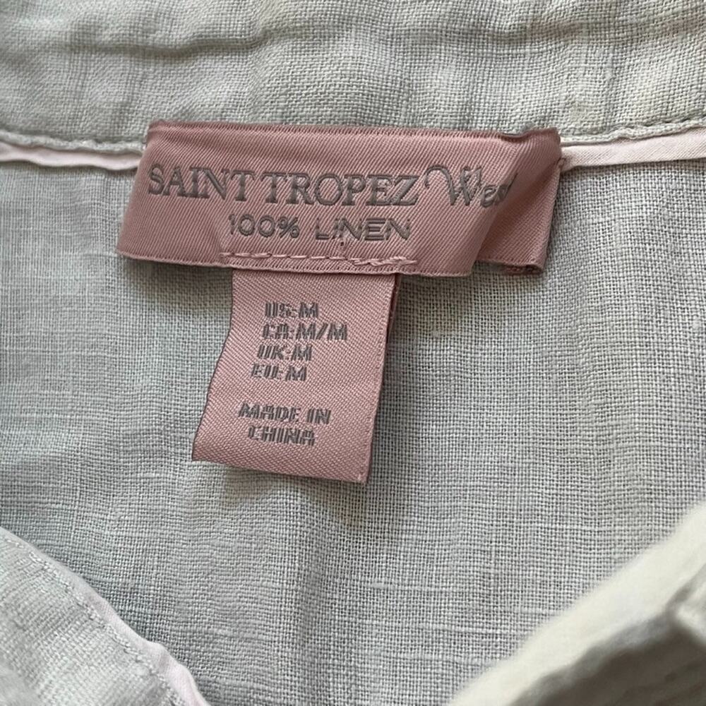 Saint Tropez West Popover Shirt Women's Size M Beige 100% Linen Top - Picture 2 of 11